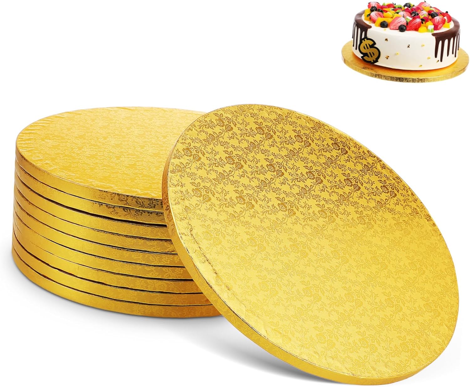 Gold Cake Board Set of 10 12 Round Cake Drums Food-Grade Paper Base for Parties and Events