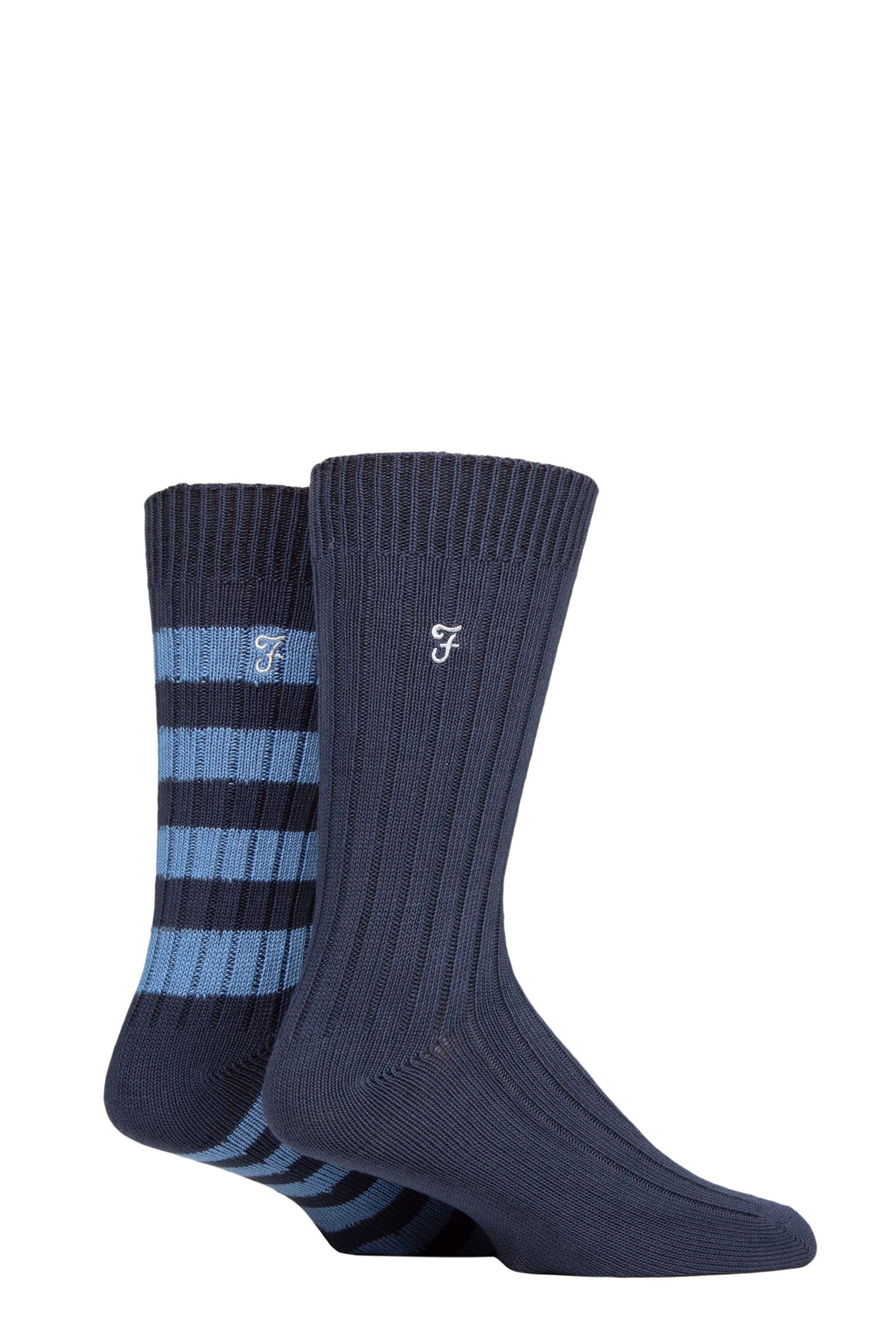 Farah Mens Bamboo Boot Socks Pack of 2 Navy/Blue 6-11