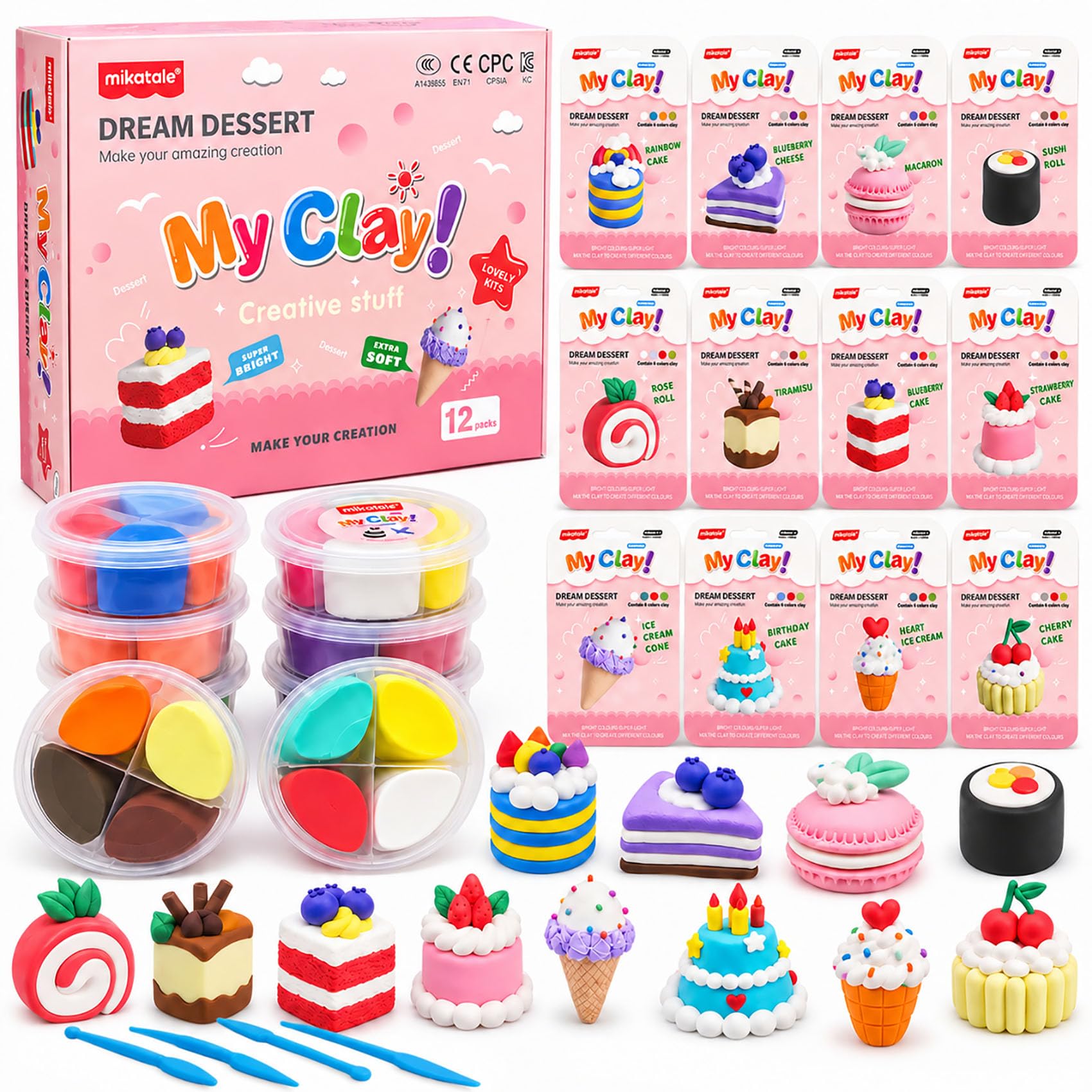 Air Dry Clay Kit for Kids, 12 DIY Dessert Modeling Clay Craft Set -A — image 1