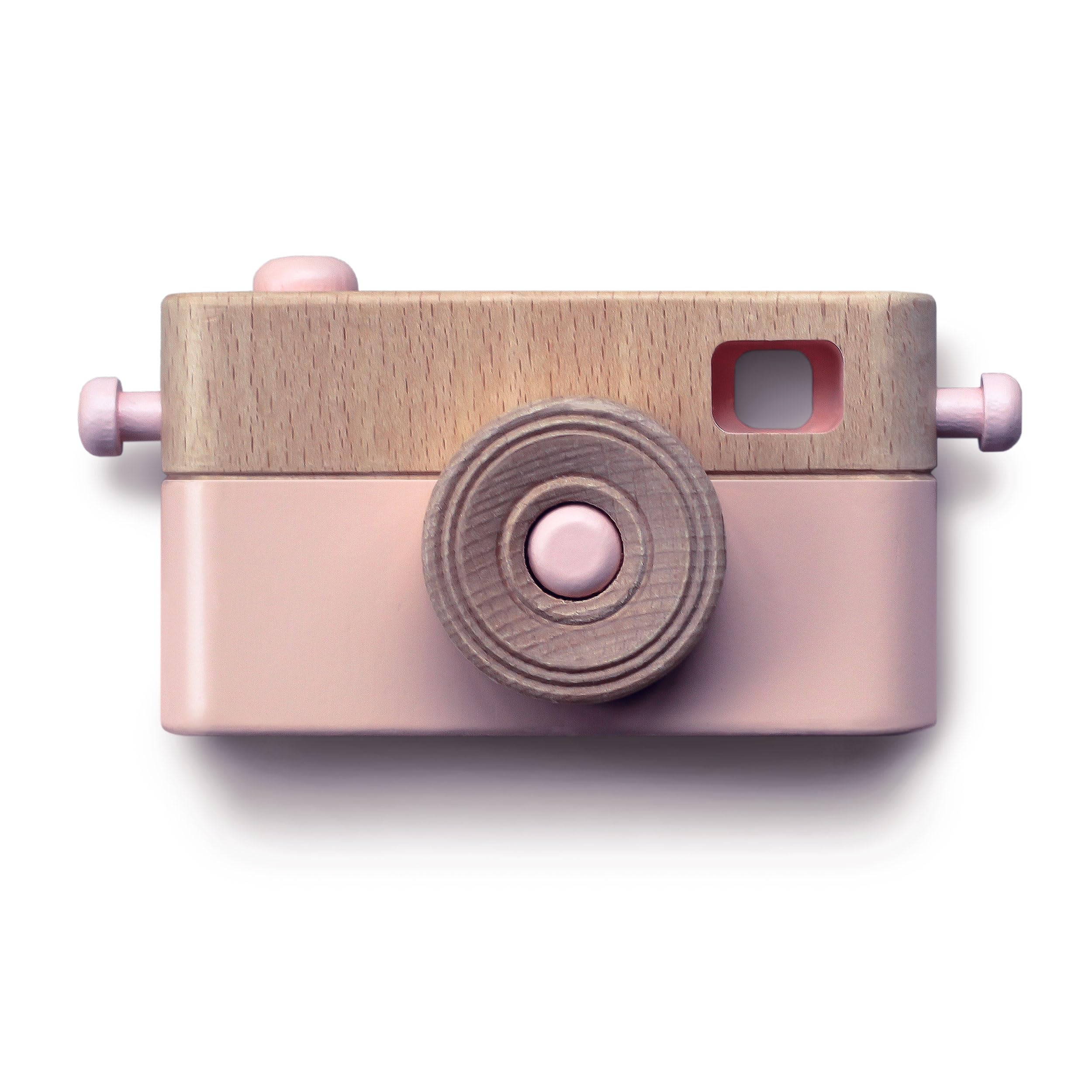 Wooden toy camera, Kids camera with rotating lens, blackboard and cotton strap (Pink)
