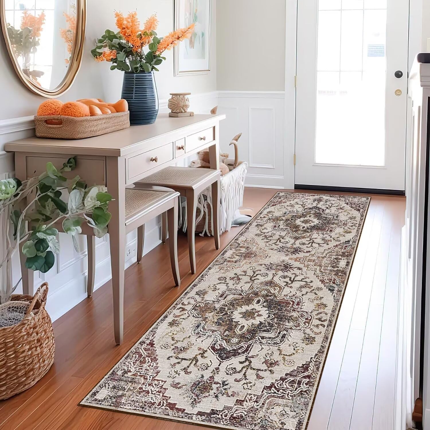 Boho Läufer Flur Küche Waschbar rutschfest 100X400cm Vintage Lang Küchenteppich Flurteppich Teppich Fur Korridor Wohnzimmer Schlafzimmer Meterware Anpassbar