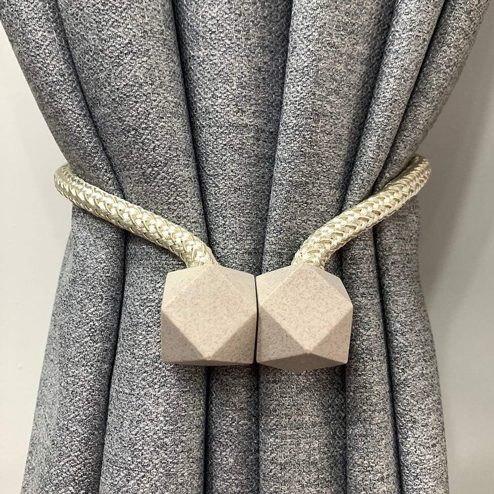 RAMCHAHexa Polyester and Magnet Curtain Tiebacks Drapery Holdbacks Binding Tie Band for Living Room Decoration, Medium, Cream - Set of 4 Pieces