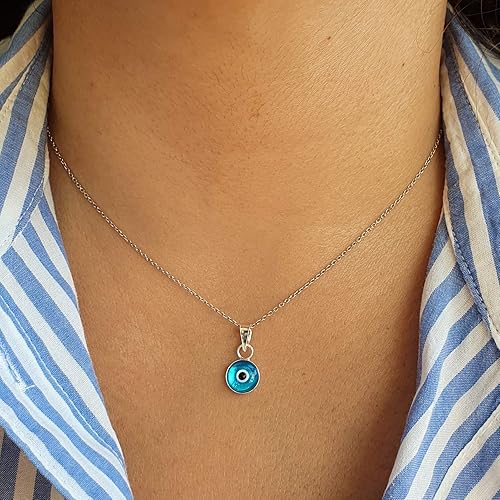 Miniatura 3 de Mystic Jewels By Dalia Collar de cristal azul contra el mal de ojo para la buena suerte Plata de ley 925 Cadena de 40 a 17.7 in de largo