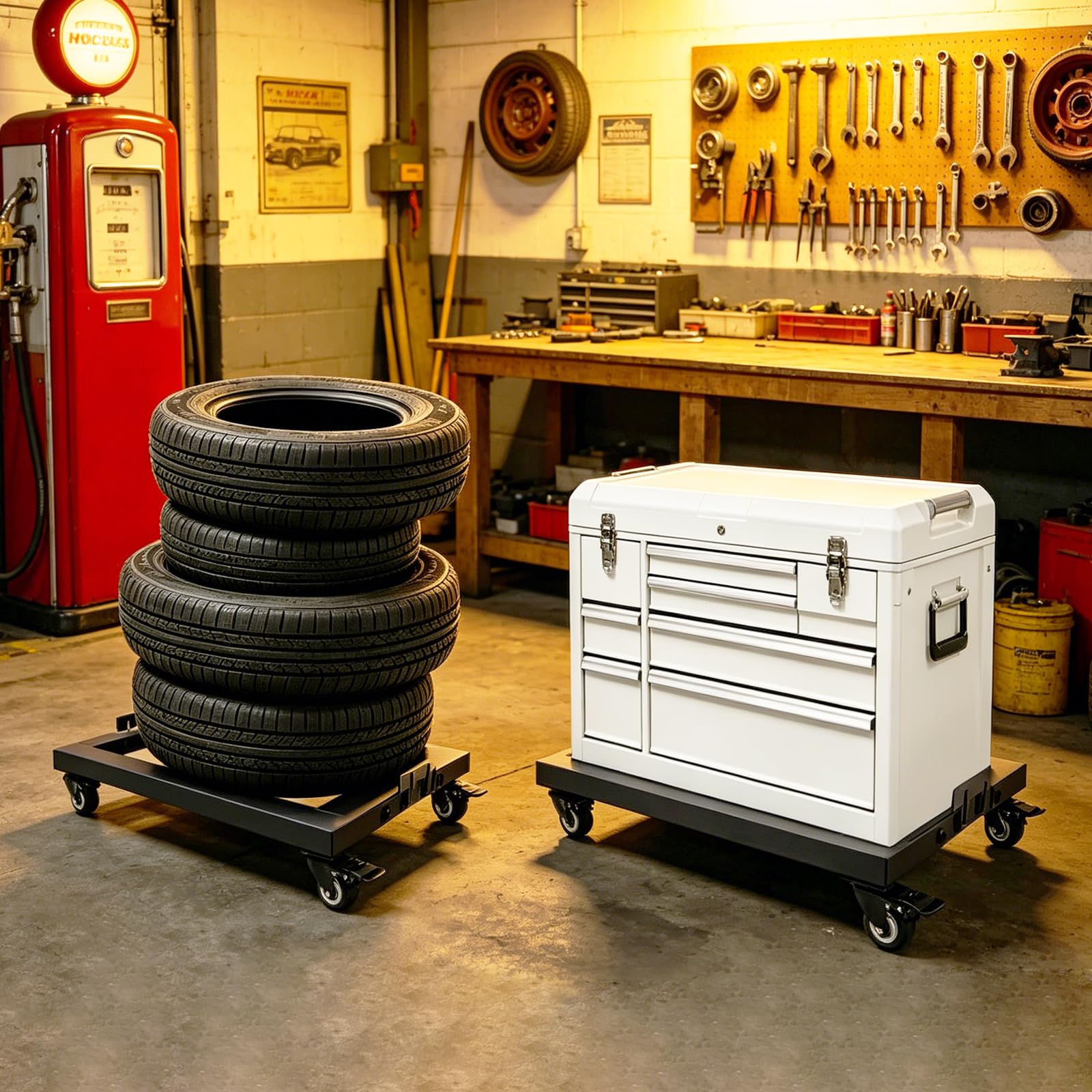 Set di 2 carrelli di trasporto industriali per mobili e dispositivi pesanti, con ruote in gomma e 4 ruote girevoli, portata fino a 150 kg, ideali per il trasporto di macchine e scatole, 60 x 40 x 12