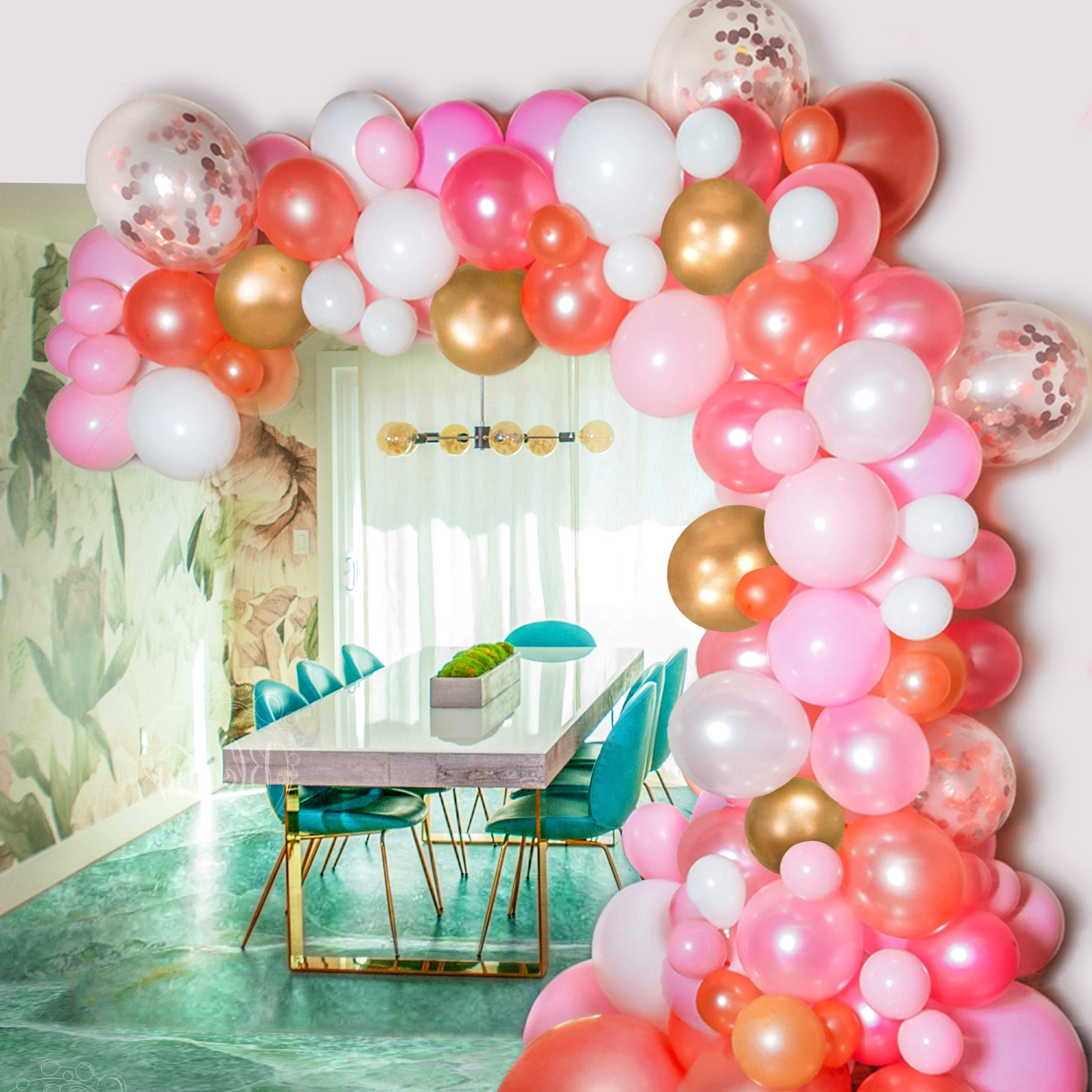 Pink Balloon Garland Kit | Balloons Arch Kit | 120 Pack | Rose Gold Confetti White Pastel Blush Pink Balloons | Baby Shower Bridal Girls Birthday Party Decorations Supplies Decorating Strip