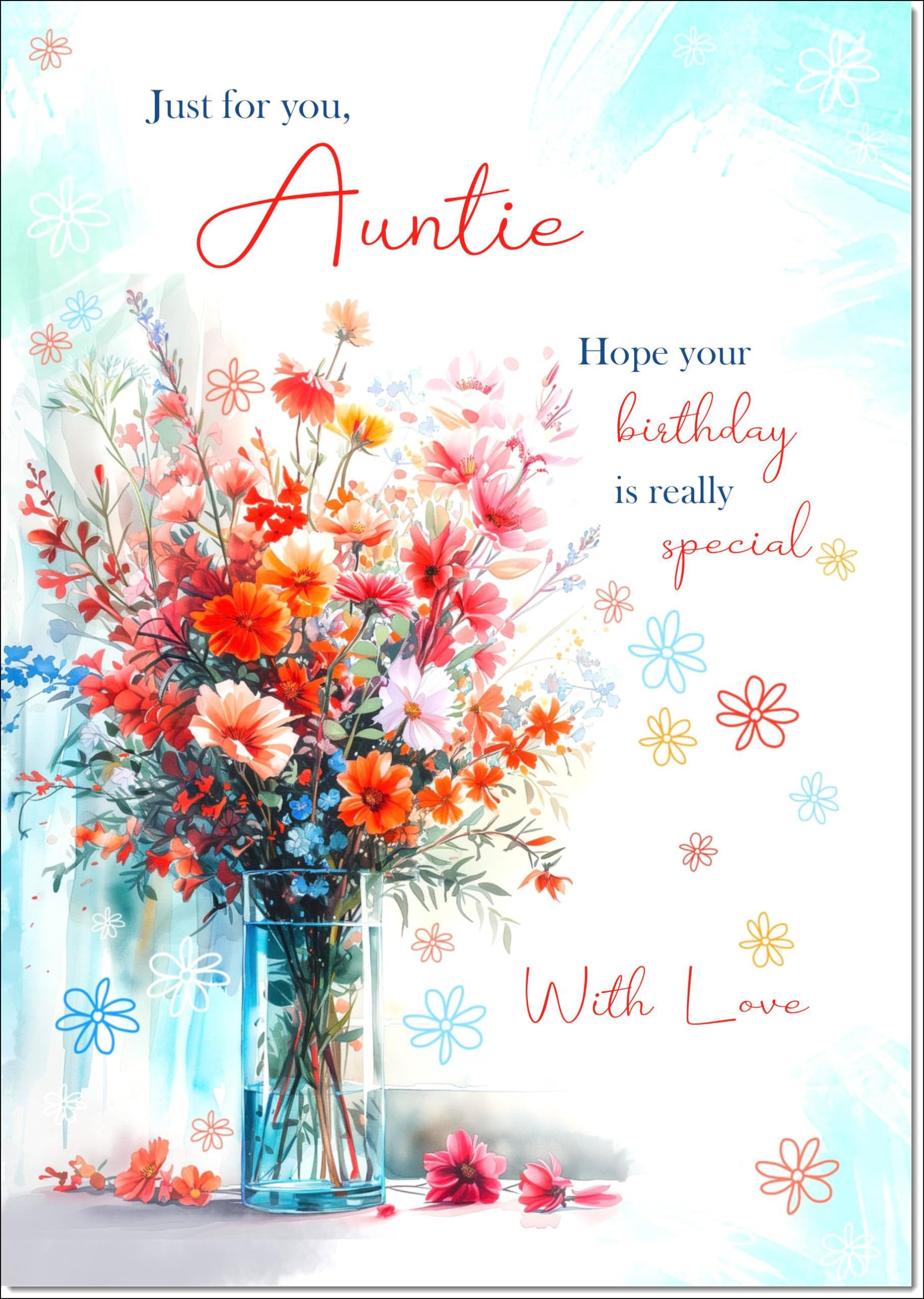 doodlecards Auntie Birthday Card Bright Bouquet Large A4 Size with Plain Envelope — image 1
