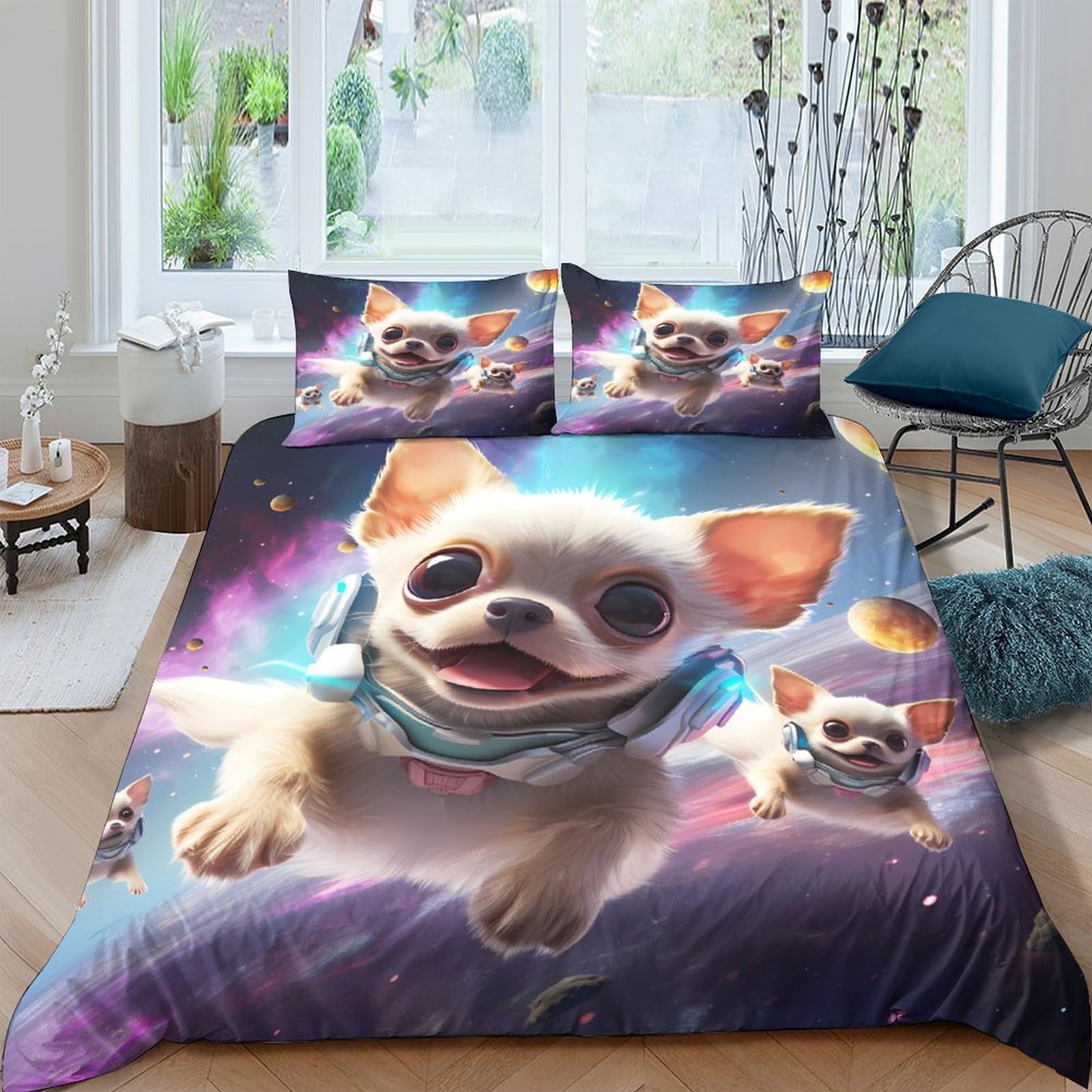 Ctjqhvkz Style-7 3D Printed Space Puppy Fitted Sheet Microfiber Soft Cartoon Dog Mattress Cover Bedroom Dorm Decor Single（135X200cm）