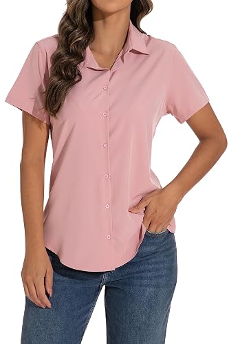 GUANYY Womens Short Sleeve Button Down Shirt Casual Business Work