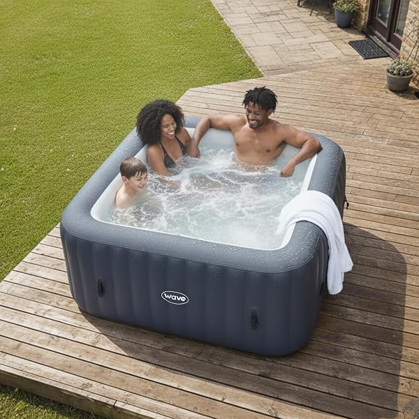 Wave Pacific 4-6 Person Inflatable Hot Tub | Integrated Eco Heater | 110/130 Aquajet Massage System | Anti-Freeze Protection | Quick 15-Minute Setup (Dark Grey, 4 Person | Standard) - 4