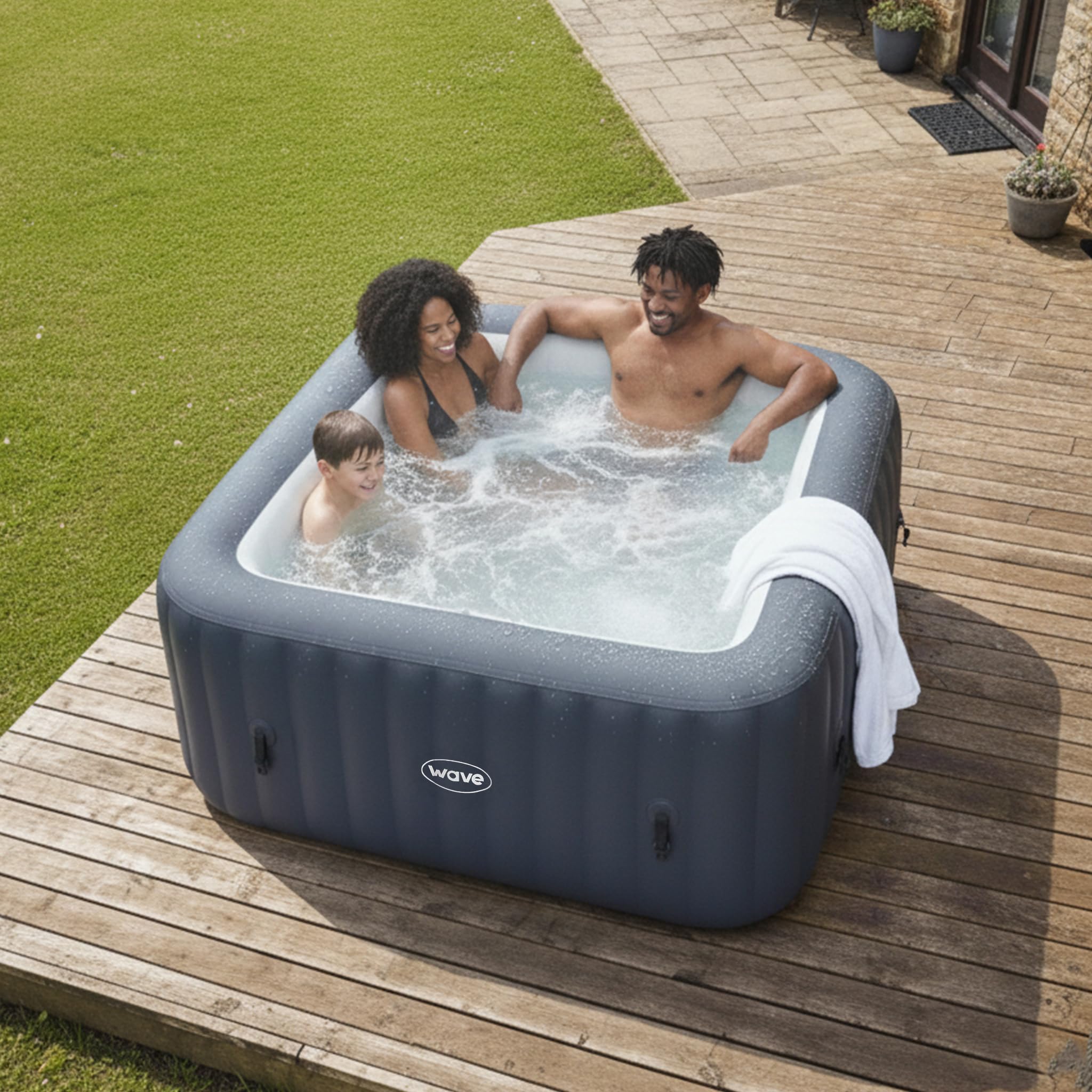 Wave Pacific 4-6 Person Inflatable Hot Tub | Integrated Eco Heater | 110/130 Aquajet Massage System | Anti-Freeze Protection | Quick 15-Minute Setup (Navy, 6 Person | EnergySave Bundle) - 4
