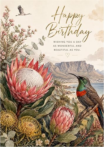 Happy Birthday Card Protea Floral Design | Botanical Illustration, Includes Envelope