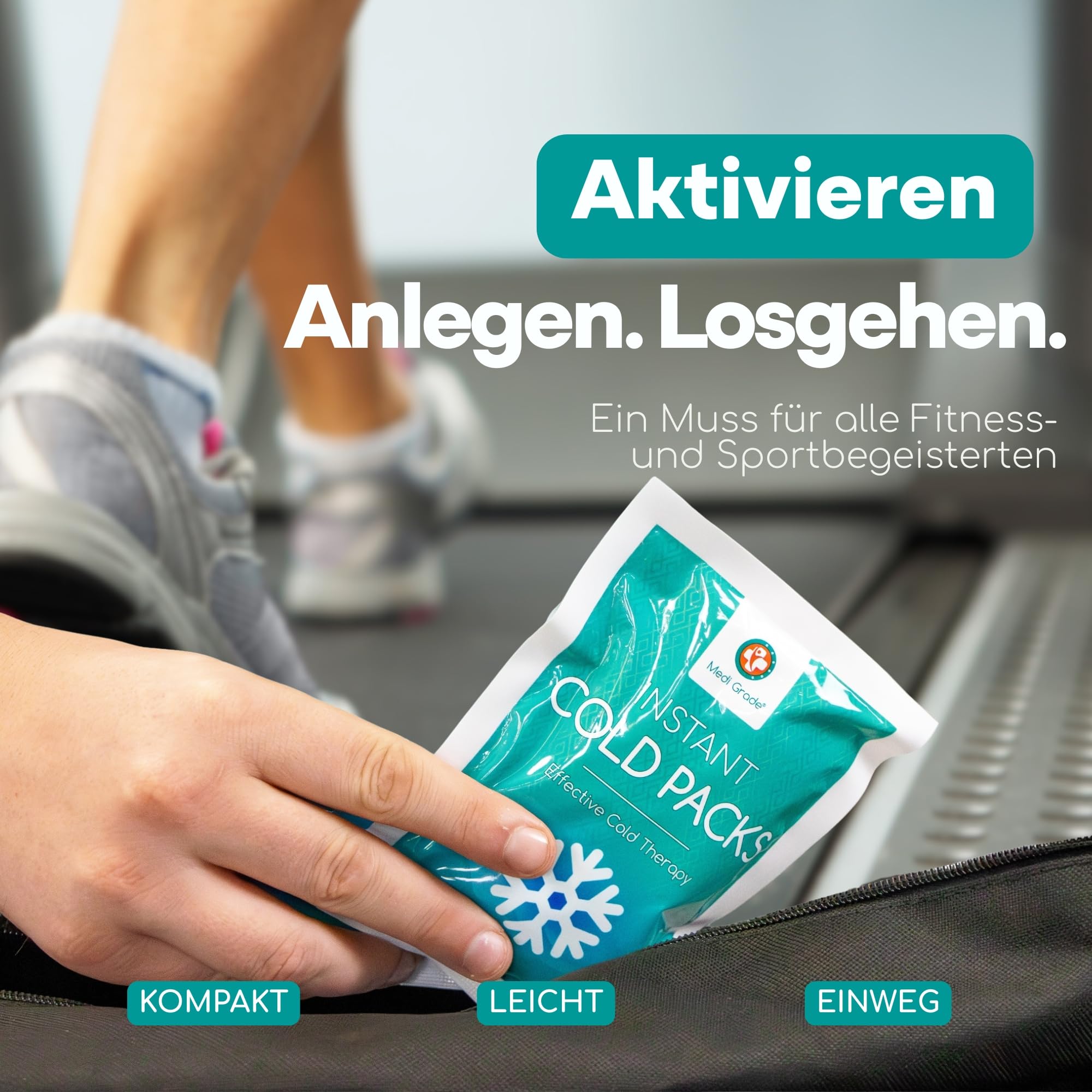 Medi Grade Kühlpacks zum Knicken, 8 St., 100 g (11,43 x 15,24 cm) - Sofort Kältekompresse, Kein Gefrierschrank Erforderlich – Einmal Kühlpacks für Verletzungen, Knöchel, Knie mit Stabilisierungsband