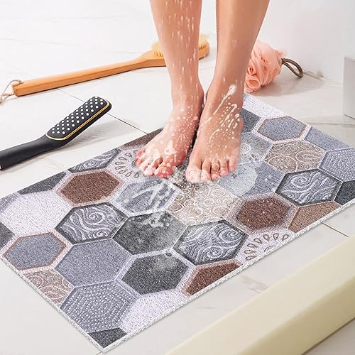 Tapete de ducha antideslizante, de 24 x 16 pulgadas, suave y cómodo, con orificios de drenaje, tapete de baño de masaje de lufa de PVC para ducha,