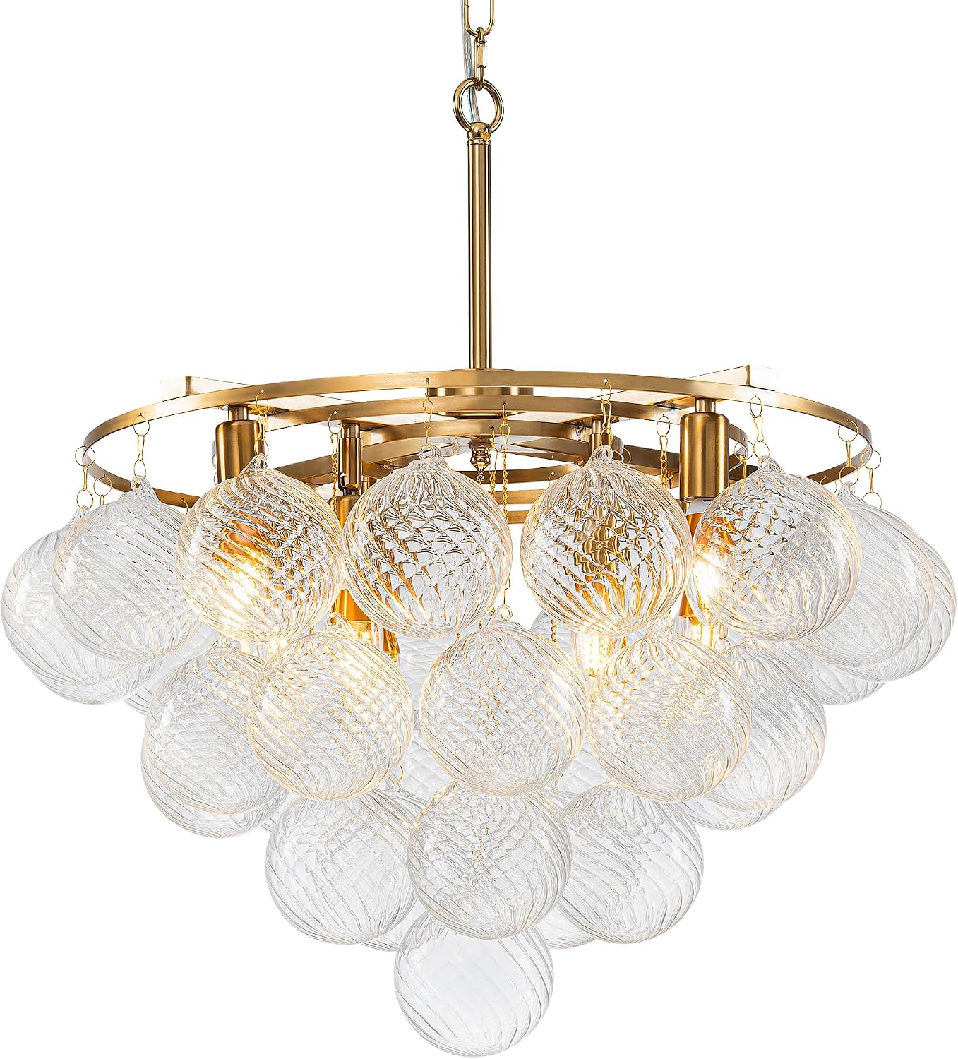 Nordic Bubble Ball Glass Chandelier, 24" Hand Blown Glass Chandelier, Modern Semi Flush Mount Ceiling Light Fixture for Bedroom Dining Room Kitchen Entryway (24" Gold)