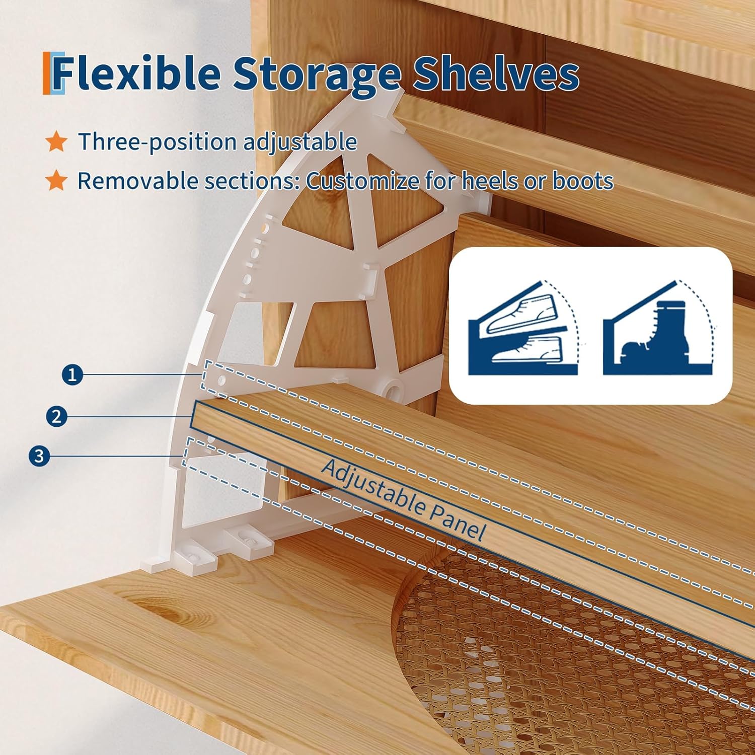 GarveeHome Natural Rattan Shoe Storage Cabinet, Freestanding Hidden Shoe Rack Cabinet with 2 Flip Drawers, Mirror & Adjustable Shelves for Entryway, Hallway, Closet, Living Room