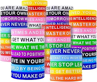 80 Pieces Motivational Quote Rubber Wristbands Colored Inspirational Silicone Bracelets Stretch Unisex Wristbands for Men Women Teens, 20 Styles