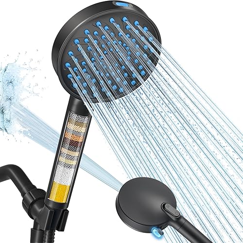 Miniatura 19 de Cabezal de ducha filtrado de Cobbe con mango, cabezal de ducha de alta presión con 6 modos de pulverización con filtros, cuentas de filtros Mate