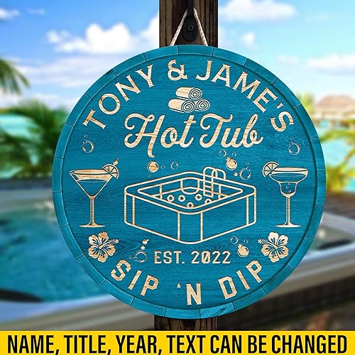 Miniatura 3 de V VIBEPY - Letrero de madera personalizado para bañera de hidromasaje en el patio trasero, letreros de bienvenida, letrero de puerta de 8 x 8