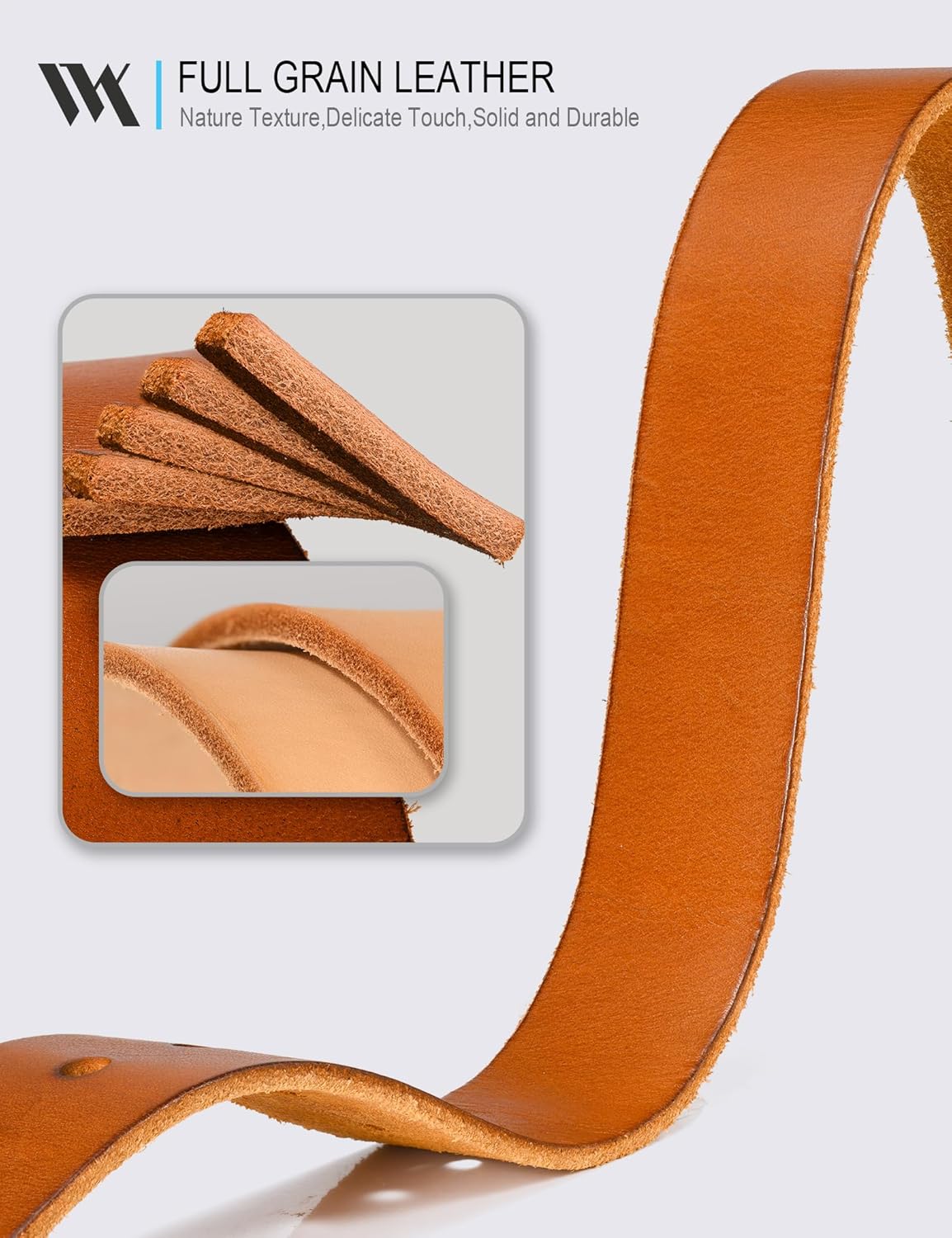 WOLFANT Full Grain Leather Casual Work Belts for Men,100% Italian Real Solid Leather - Image 2