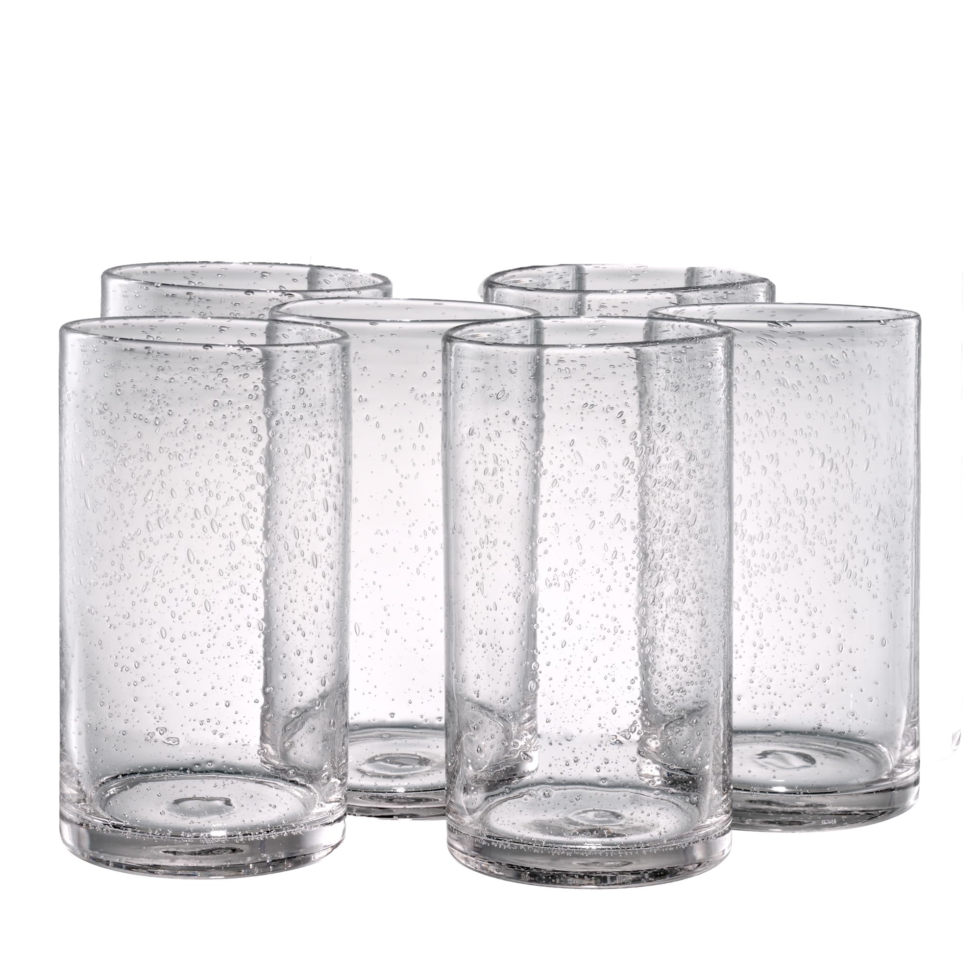 ARTLANDIris Seeded Clear Glass 17 Ounce Highball Tumbler, Set of 6