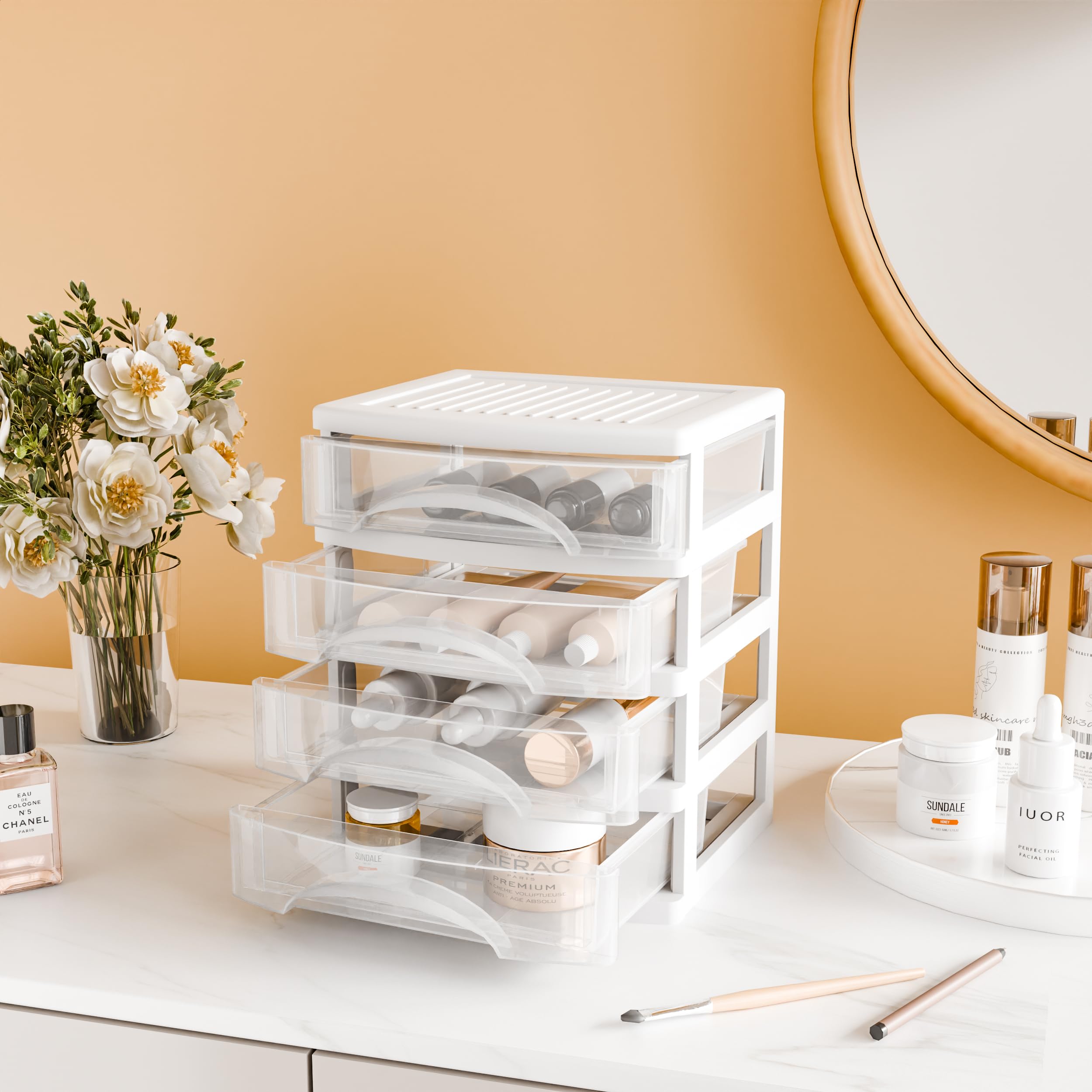 Gonice Desk Drawer Organizer - White Plastic Storage With Hanging Hooks For Office & School