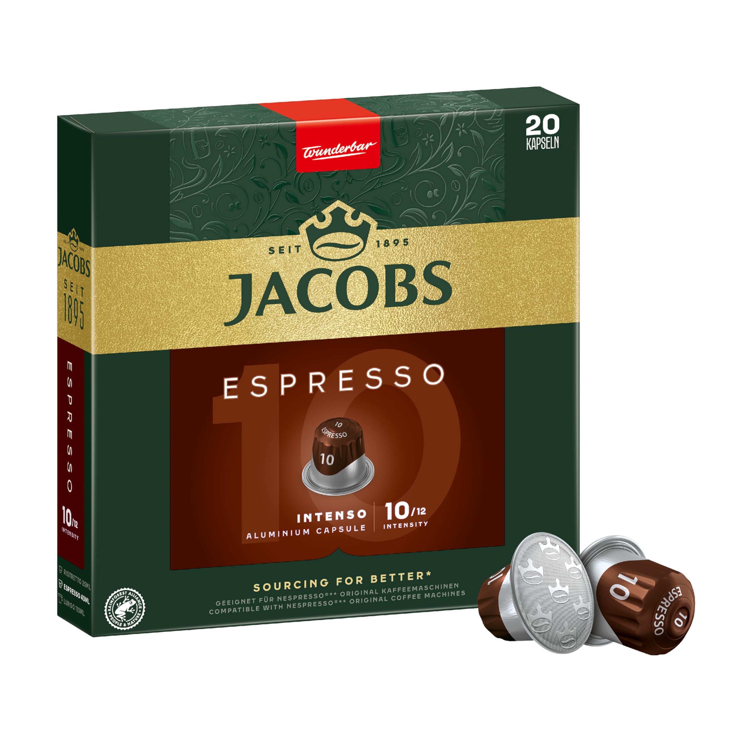 Jacobs Espresso Intenso, Intensywność 10 Kapsułki Kawy, Espresso 10, 200 sztuk