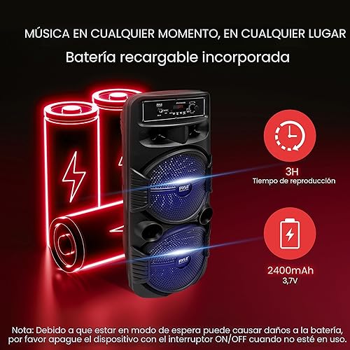 Miniatura 5 de Pyle Sistema de altavoces PA Bluetooth portátil - Altavoz Bluetooth recargable de 600 W para exteriores, sistema PA portátil con subwoofer dual de 8