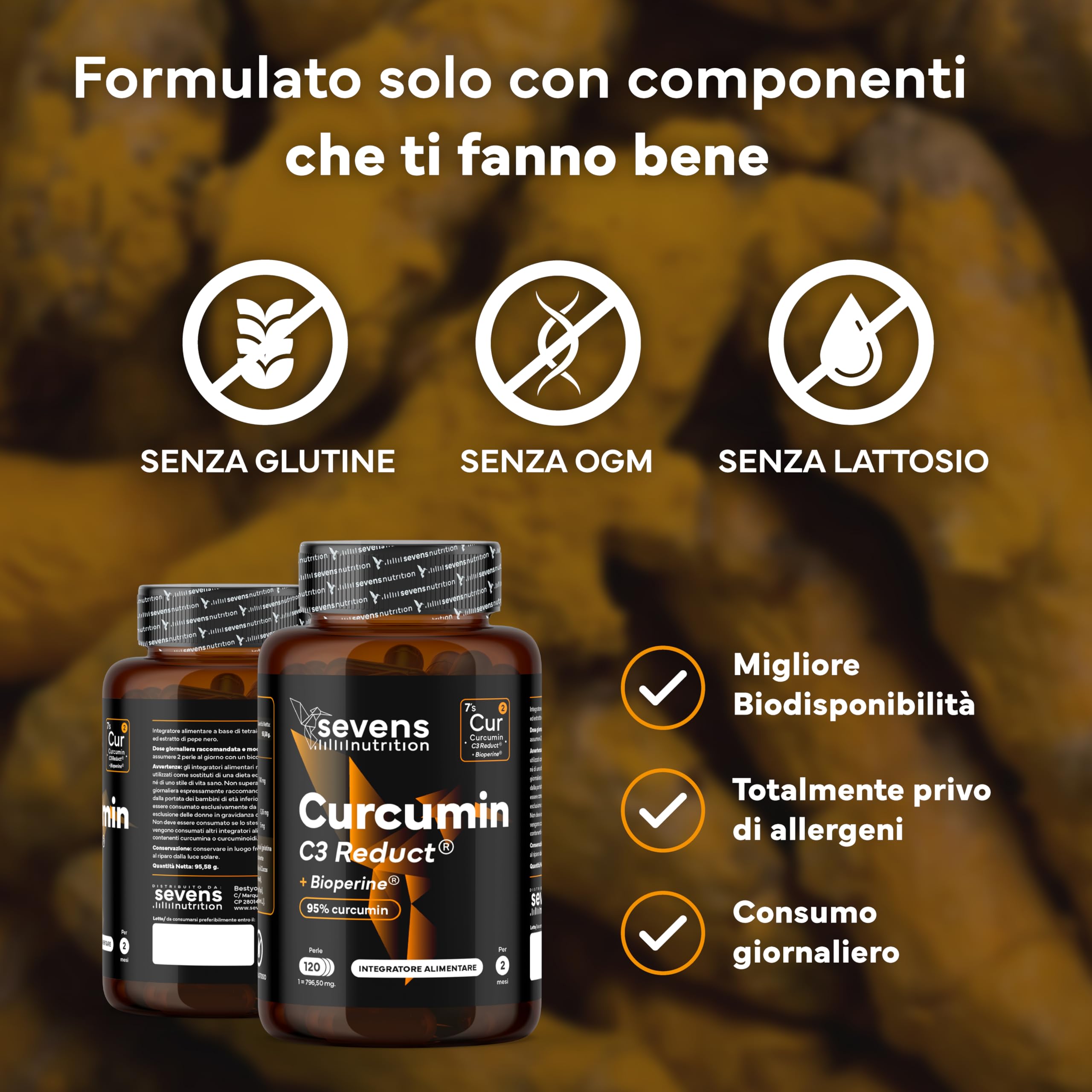 Curcumina 95% Curcuminoidi con Piperina - Capsule ad Alta Biodisponibilità - Curcuma con C3 Reduct® e BioPerine® - Integratore Alimentare per Articolazioni e Digestione - Con Olio Extravergine d’Oliva