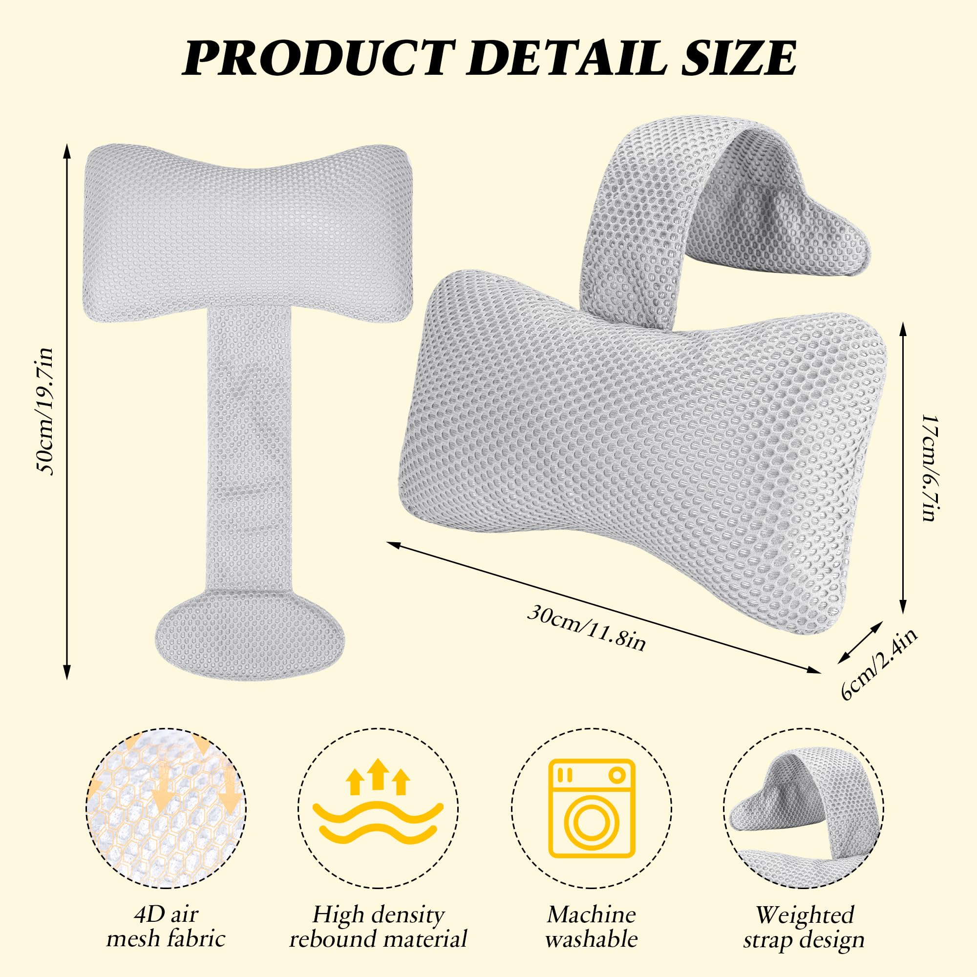 Keoltuo Lot de 2 oreillers de spa pour jacuzzi d'extérieur avec sangle réglable pour régler la hauteur, oreiller de bain universel pour soutien de la tête et du cou