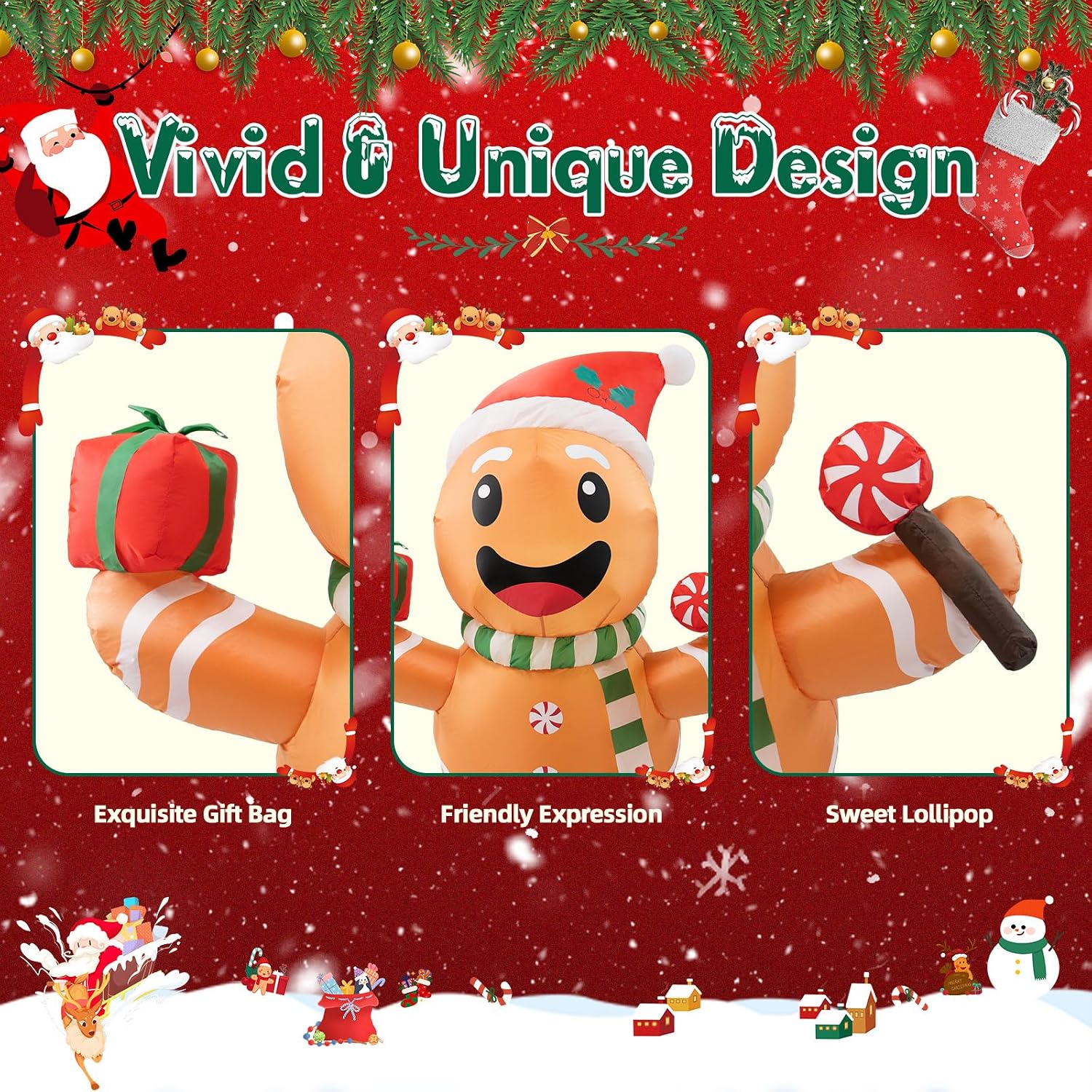 B&D 4FT Christmas Inflatables Gingerbread Man Lean Out from Window Outdoor Decorations, Christmas Window Inflatable Gingerbread Blow Up Yard Decorations Built-in LED Lights for Indoor Lawn Yard Garden image 4
