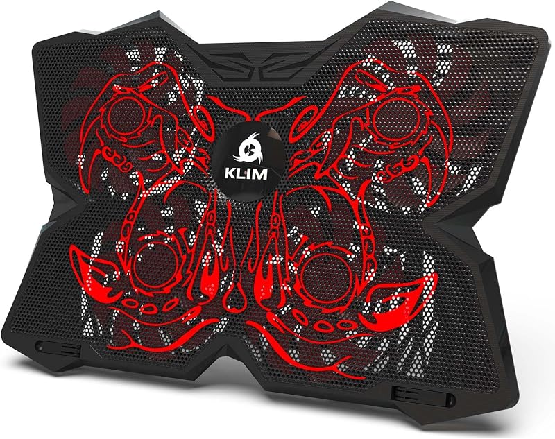 KLIM Wind Laptop Cooling Pad - More Than 500,000 Units Sold - New Version - Powerful Rapid Action Laptop Cooler - Laptop Stand with 4 Cooling Fans - 2 USB Ports - PC Mac PS5 PS4 Xbox One - Cobra Red