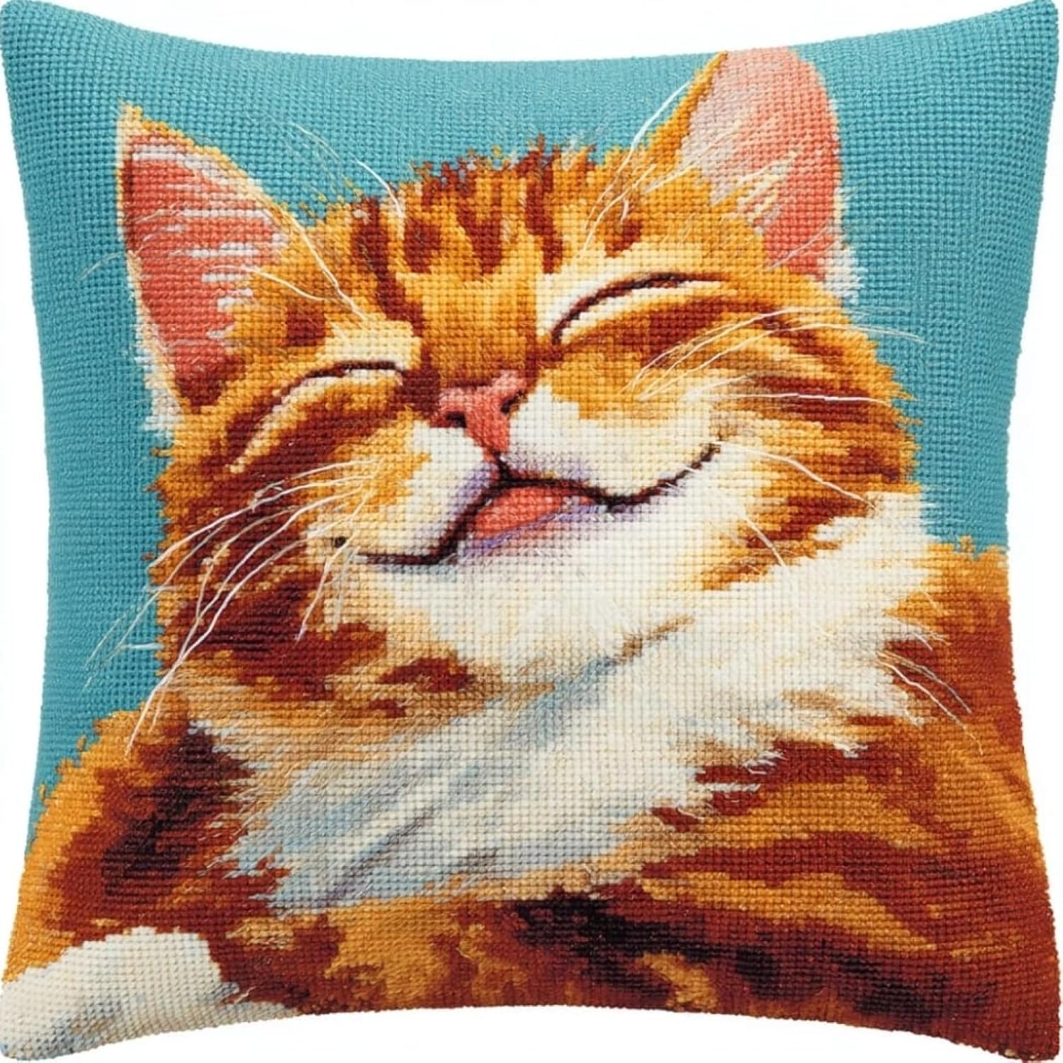 Nahuigood 11Ct Cross Stitch Cushion Covers Kits,Pet Cat 45X45cm Tapestry Canvas Pillowcase Kit For Creative Home Décor,Diy Craft Needlework Pillowcase Kits For Kids Adults
