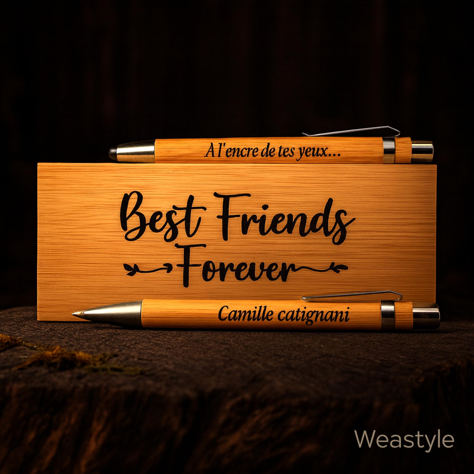 Stylos Personnalisés Bois Gravé avec Coffret Cadeau – Cadeau Couple Anniversaire Saint-Valentin