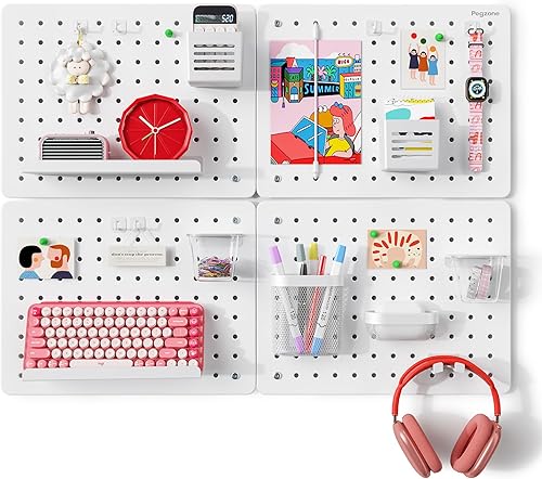 Kit de combinación de organizador de pared de tablero perforado, en total 33.1 x 25.4 pulgadas, tablero de clavijas de metal para oficina con 21