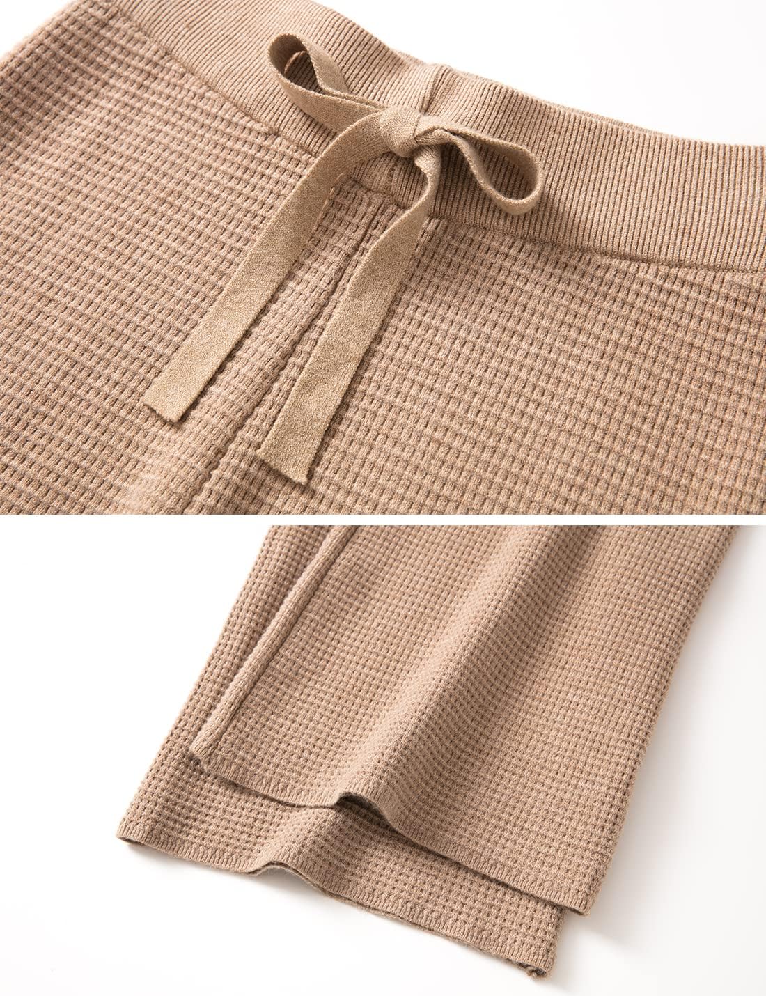 Womens Waffle Knit Lounge Wide Leg Pants High Elastic Waist Flowy Sweater Pants with Drawstring - Image 2