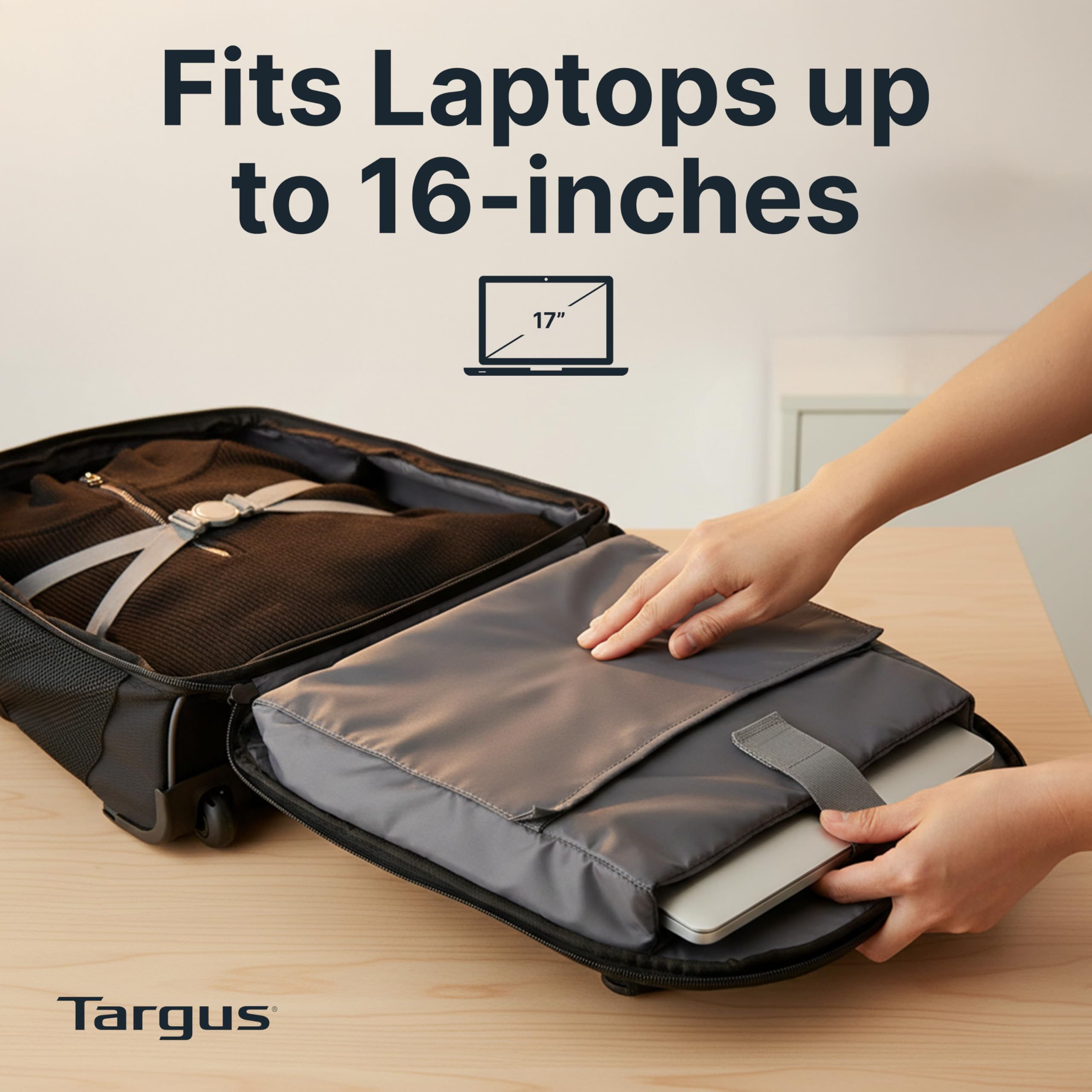 Targus Mochila compacta con Ruedas para Negocios, Estudiantes universitarios y Viajes, Material Duradero, Bolsillo para Tableta, Funda Protectora extraíble para Laptop de 16 Pulgadas, Color Negro