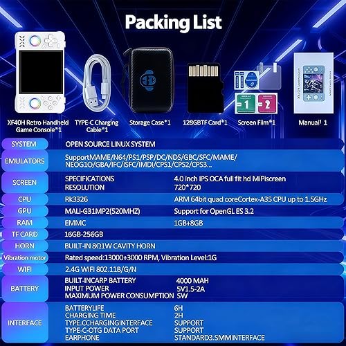 Miniatura 9 de Consola de juegos portátil XF40H actualizada, consola de juegos retro precargada con juegos clásicos, pantalla IPS 4K HD de 4.0 pulgadas,