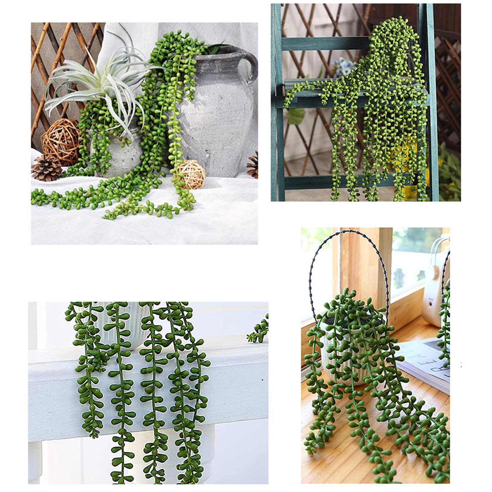 Tuelaly Hängende Sukkulenten Pflanze Künstliche Liebhaber Tränen Realistische Faux Perlen Senecio Rowleyanus Dekoration für Haus Garten Pflegeleicht Langlebig 1pc