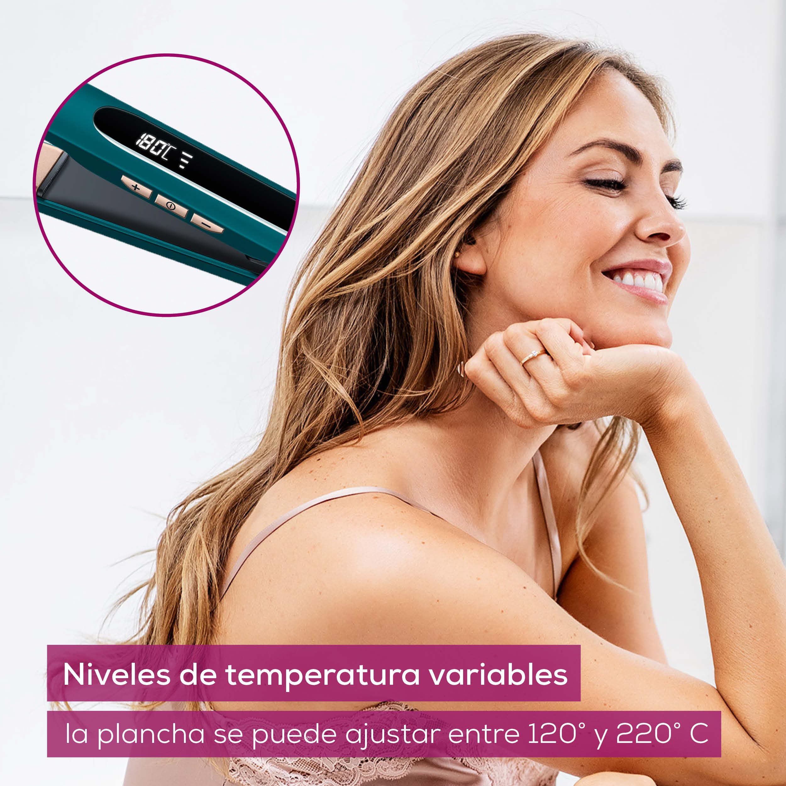 Beurer HS 50 Ocean Plancha para el pelo, alisador con revestimiento cerámico de queratina para un cabello suave, pantalla LED para indicar la temperatura, ajuste de temperatura de 120 a 220°C