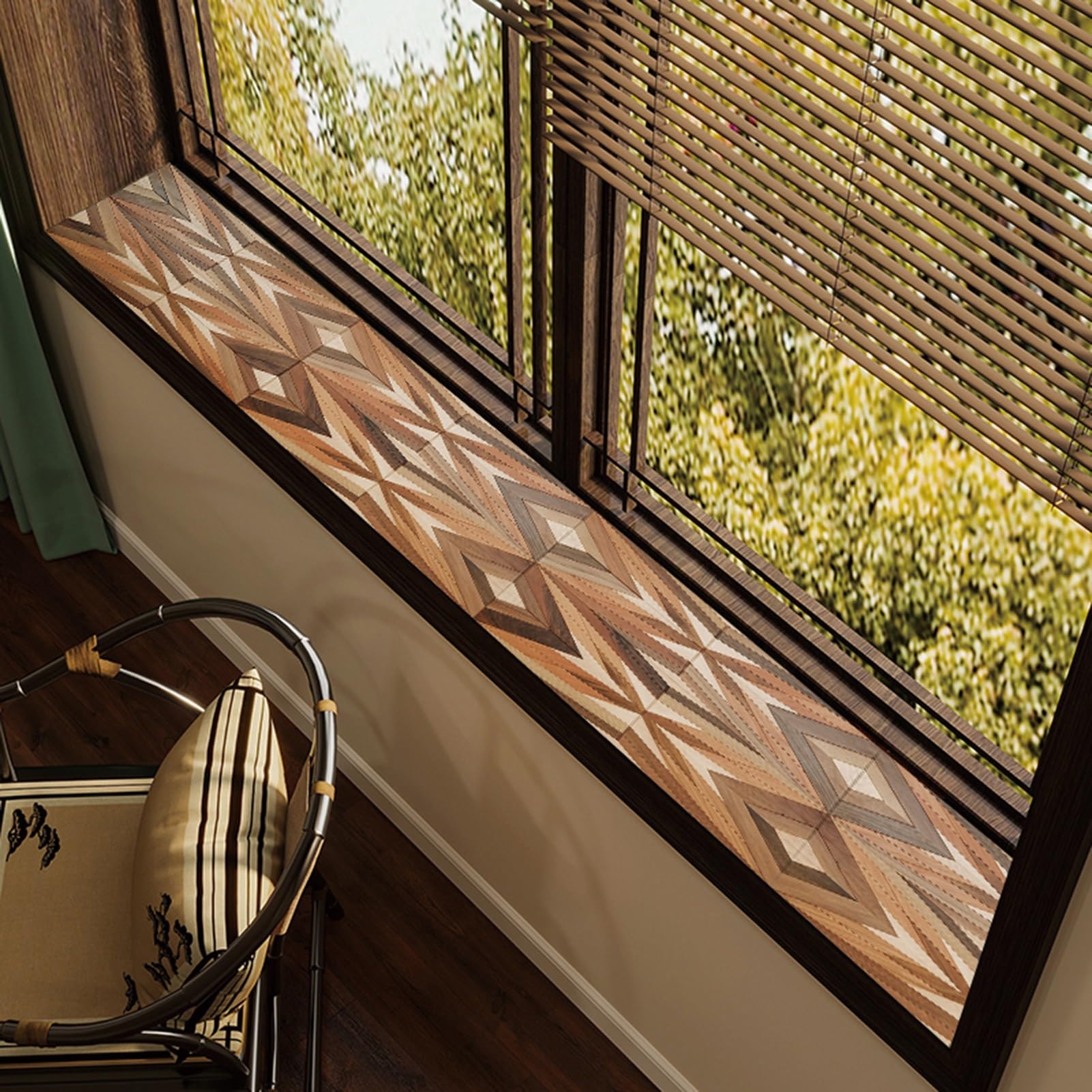 Wood Grain Window Sill Mat - Dustproof Waterproof Window Sill Cover Windowsill Protector for Dogs/Plants/Cats, PVC Narrow Bay Window Seat Cushion Pad DIY Cutting Non-Slip(H,80x15cm(31.5x5.9in))