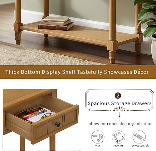 Miniatura 38 de P PURLOVE Daisy Series - Mesa consola pequeña, diseño tradicional con dos cajones y estante inferior para sala de estar y dormitorio