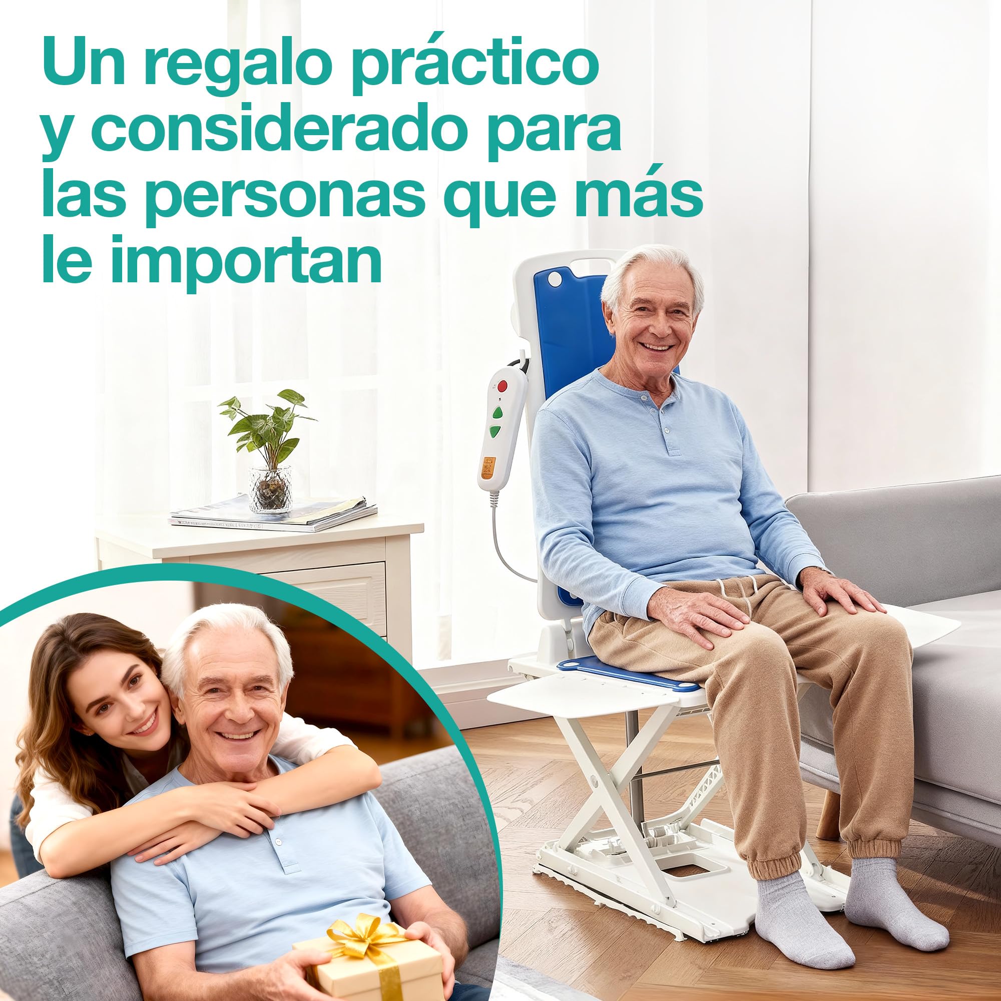 Sillas para Levantarse, Grúa para Enfermos con Control Remoto | Grua para Personas Mayores Electrica con Mando a Distancia, Altura Ajustable, IP68 Impermeable, Asiento Ergonómico Plegable