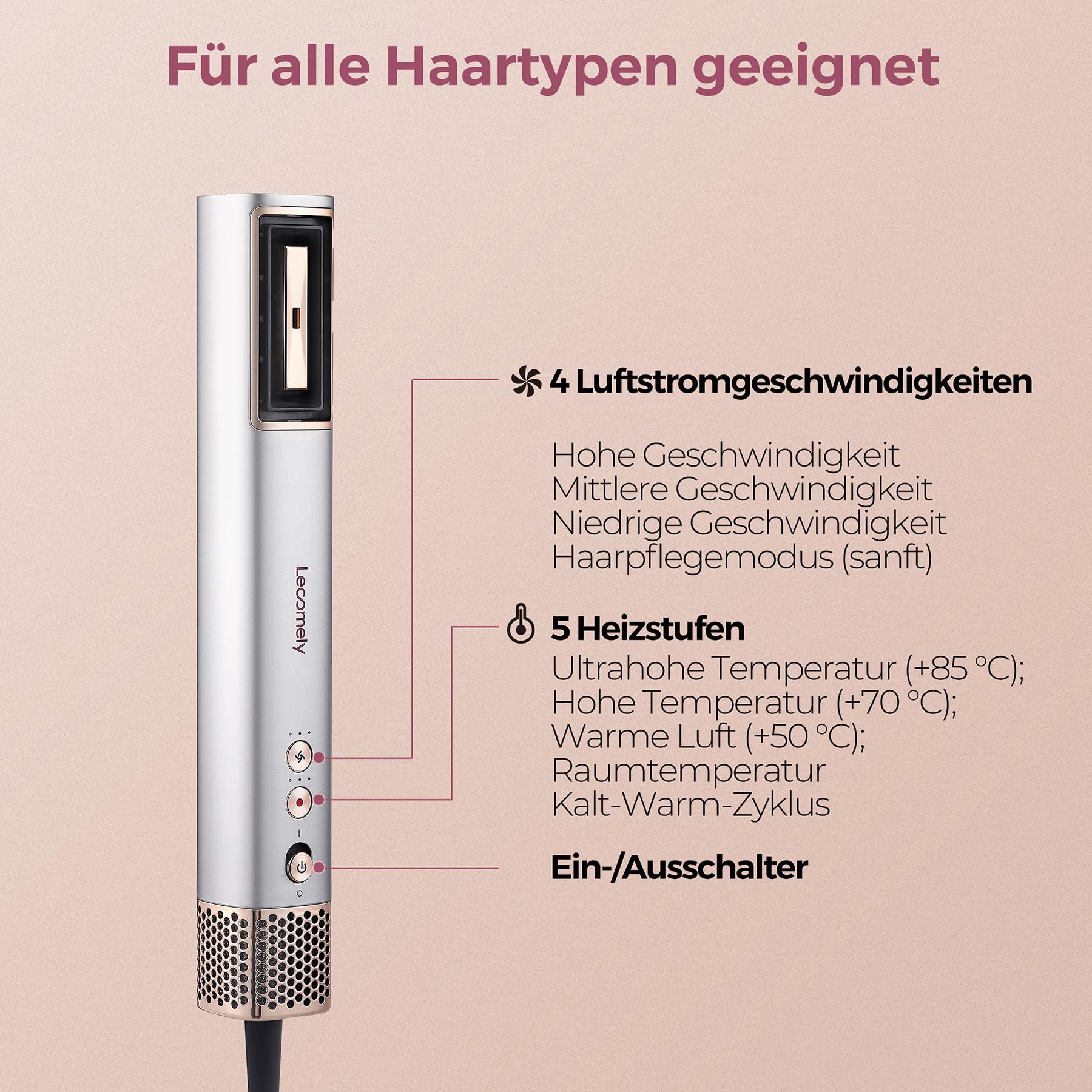 AirSwift X2 Ionen Föhn,110000 U/min,Hochgeschwindigkeits-Haartrockner, Hydro-Ionen-Technologie mit Konzentrator, Paddelbürste, breite Zahnbürste Anti-Frizz Technologie, Temperatur-und Luftg
