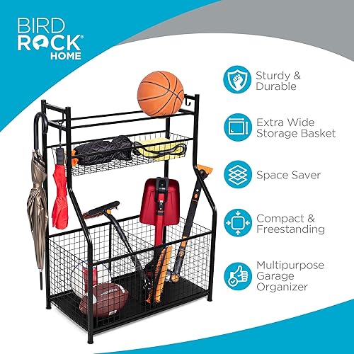Miniatura 3 de BIRDROCK HOME Organizador de pelotas de equipo deportivo de 43 pulgadas de alto para garaje, estante de almacenamiento, béisbol, tenis, fútbol,