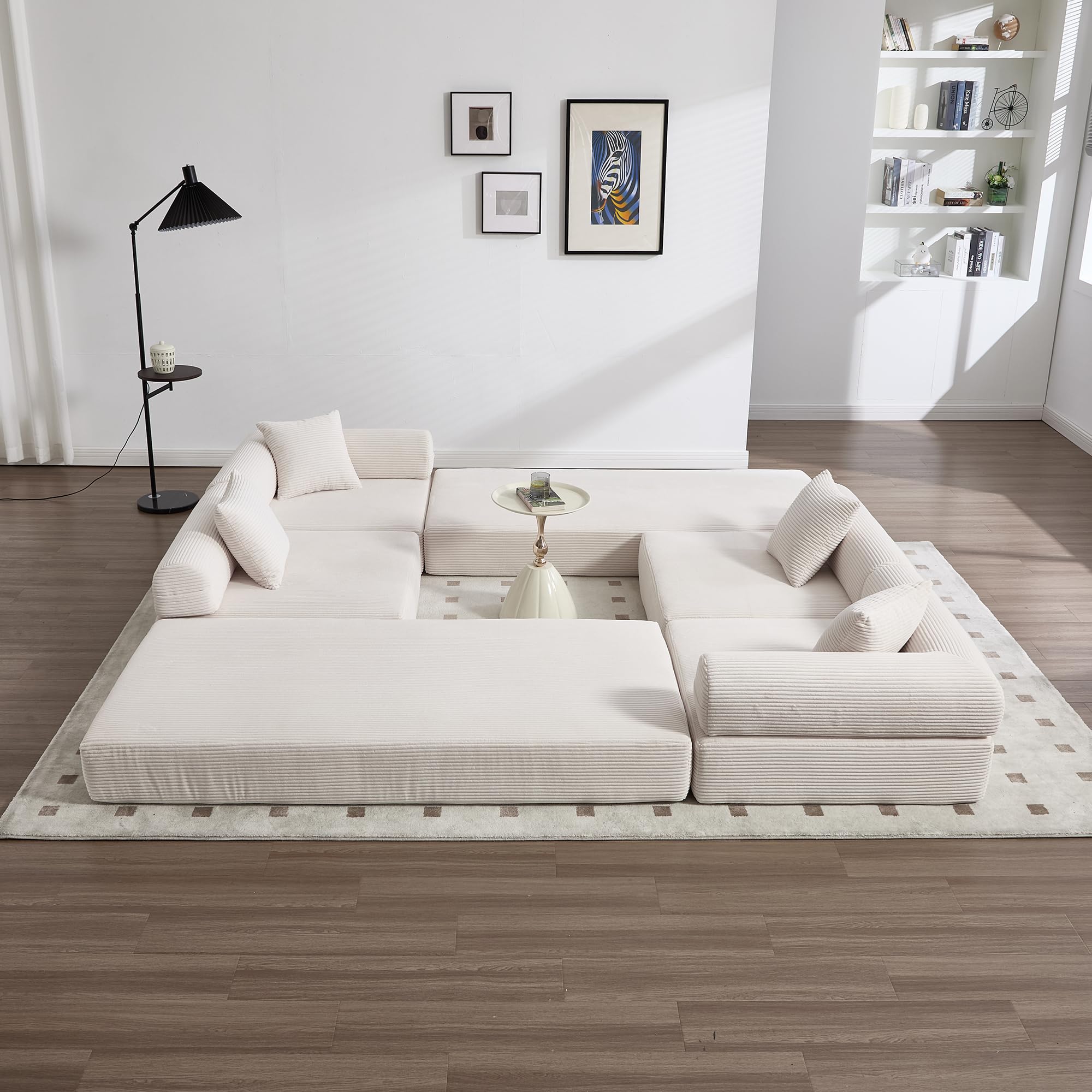 Lubvtti Sofá cama de 3 plazas con bolsillos laterales más 3 cojines, estructura de metal resistente, sofá modular plegable de compresión, sofá de 3 plazas de terciopelo acanalado (B-beige + 5 plazas)