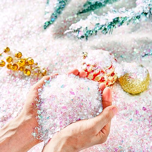 JOYIN Copos de nieve artificiales de plástico de 12 onzas para decoración de árbol de Navidad, escenas de nieve brillantes, decoración de recuerdos