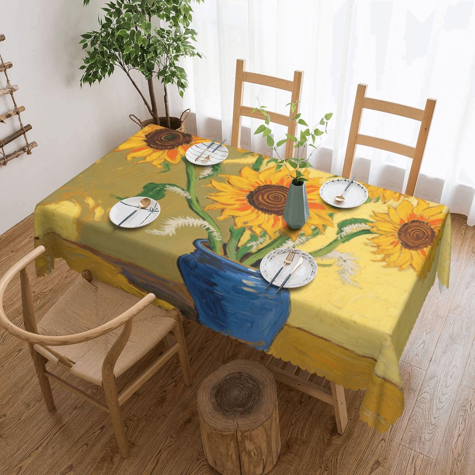Nappe de table rectangle à motif tournesol anti-tache pour repas de fête