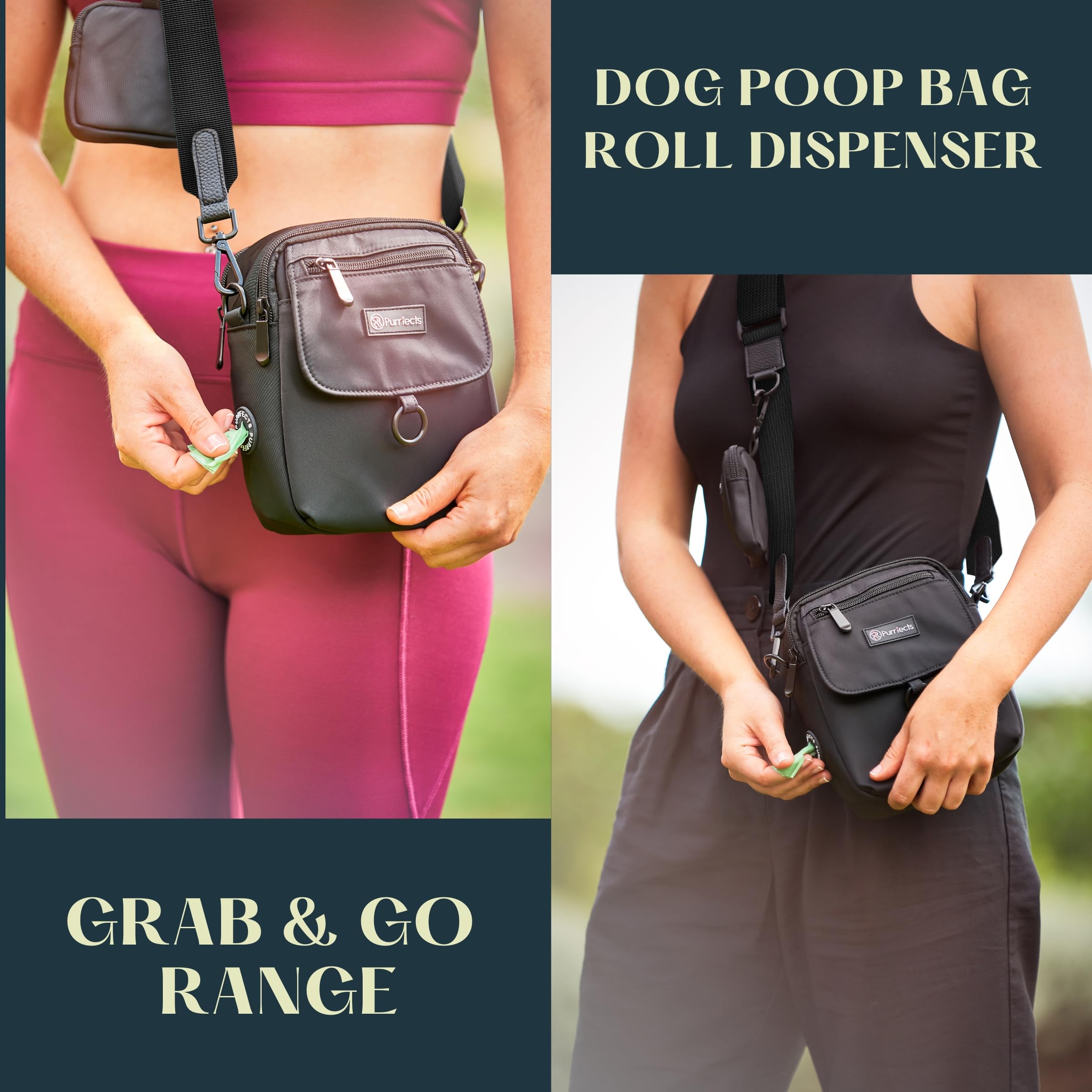 Dog Walking Bag with Dog Treat Pouch, Poop Bag Roll Dispenser, Adjustable Strap Durable Treat Pouch for Dog Training (Black) - Image 4