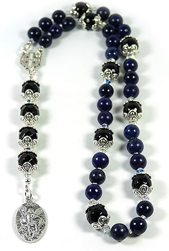 Silver Inches Cuentas de oración católica San Miguel Coronilla Lapislázuli y ágata con aceite bendecido con unción, Metal, Lapislázuli Silver Inches Cuentas de oración católica San Miguel Coronilla Lapislázuli y ágata con aceite bendecido con unción, Metal, Lapislázuli