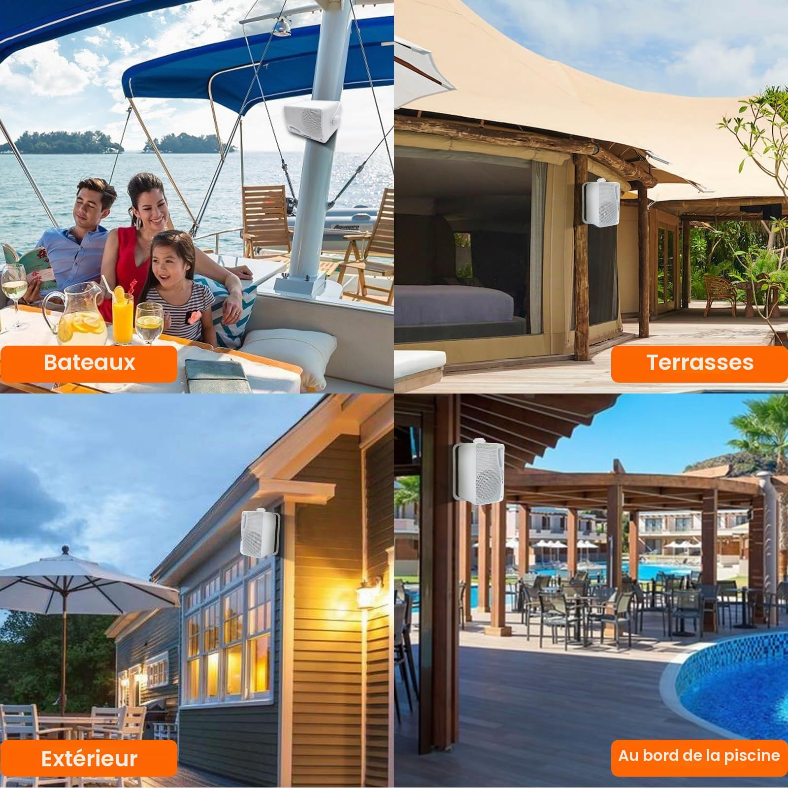 STUDIOFINIX Enceintes Bluetooth extérieures 3,5 Pouces étanches et filaires, Haut-parleurs muraux Haut de Gamme améliorés 3 Voies 200W, idéales pour terrasse, Patio, intérieur et extérieur (Blanc)